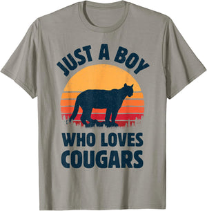 Cougar Just A Boy Who Loves Cougars Men Retro Vintage Sunset T-Shirt - T-Shirt | Sand