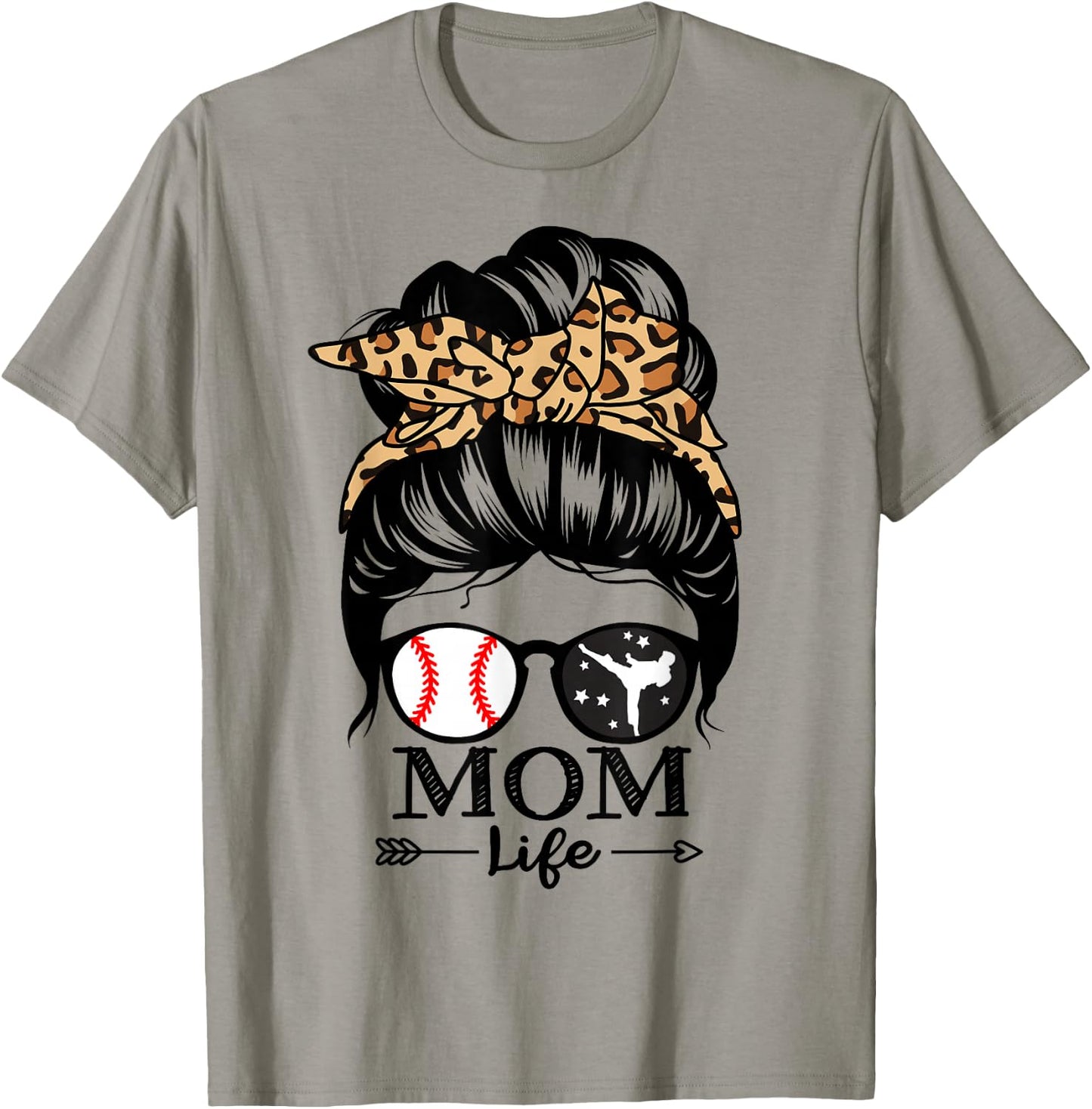 Mom Life Messy Bun Hair Funny Baseball Karate Mom T-Shirt - T-Shirt | Sand