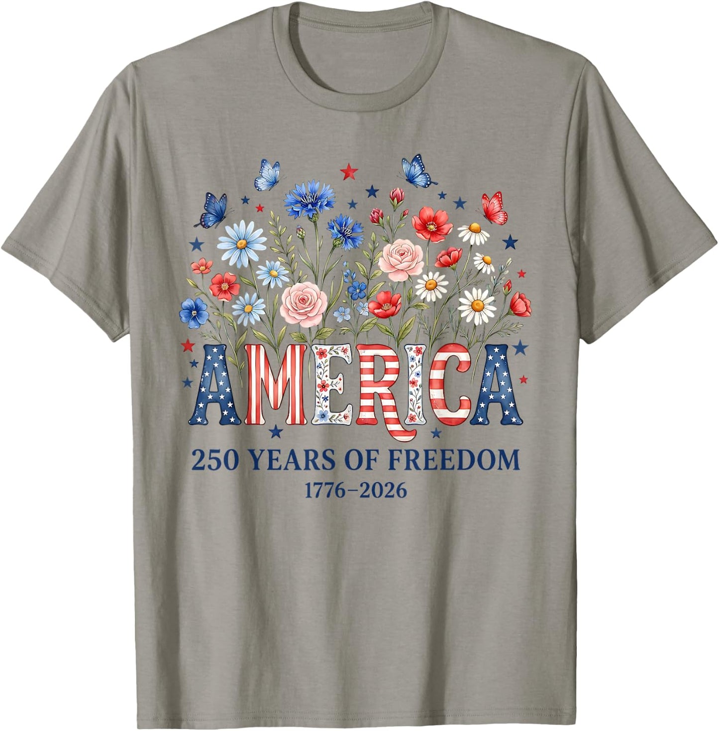 250 Years America Anniversary Flowers USA 250th Birthday T-Shirt - T-Shirt | Sand