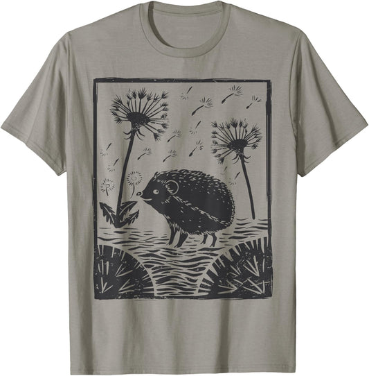 Cute Cottagecore Aesthetic Hedgehog Dandelion Cottage Core T-Shirt - T-Shirt | Sand