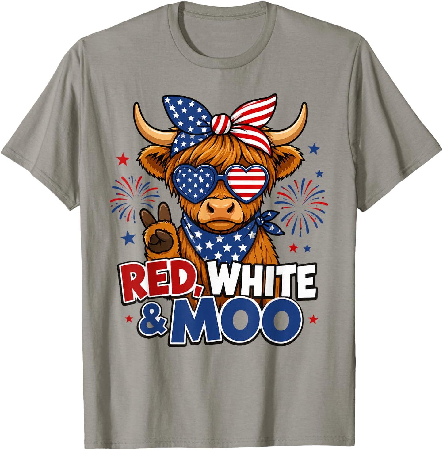 Red White & Moo Highland Cow 4th of July American Flag Women T-Shirt - T-Shirt | Sand