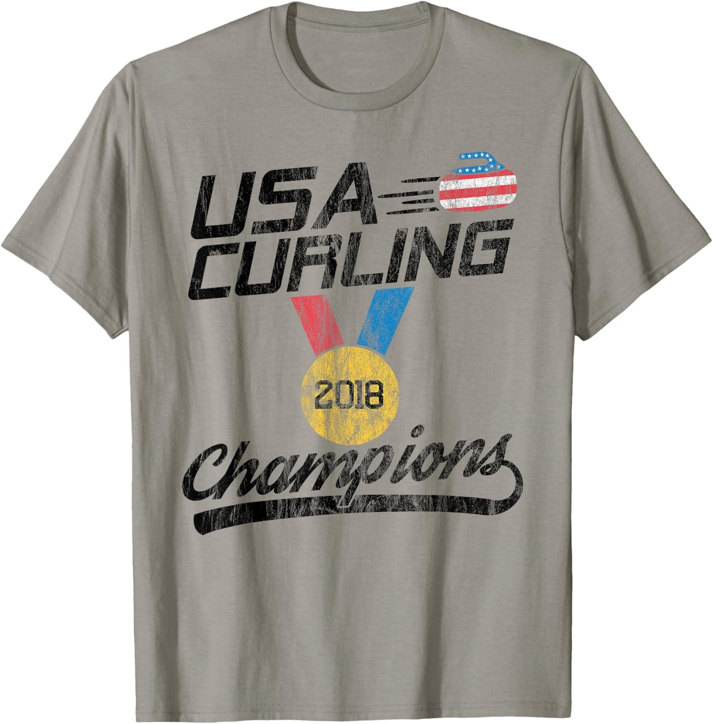 USA Red White and Blue Curling T Shirt 2018 Champion T-Shirt - T-Shirt | Sand