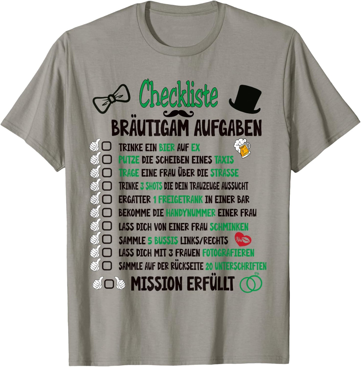 Groom Tasks Rumbling JGA Checklist , White T-Shirt - T-Shirt | Sand