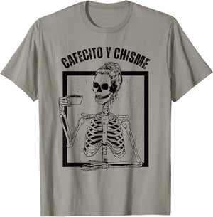 Cafecito y Chisme Skeleton, Cafecito y Chisme T-Shirt - T-Shirt | Sand