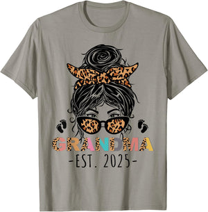 Promoted To Grandma 2025 New Grandma Mothers Day Messy Bun T-Shirt - T-Shirt | Sand