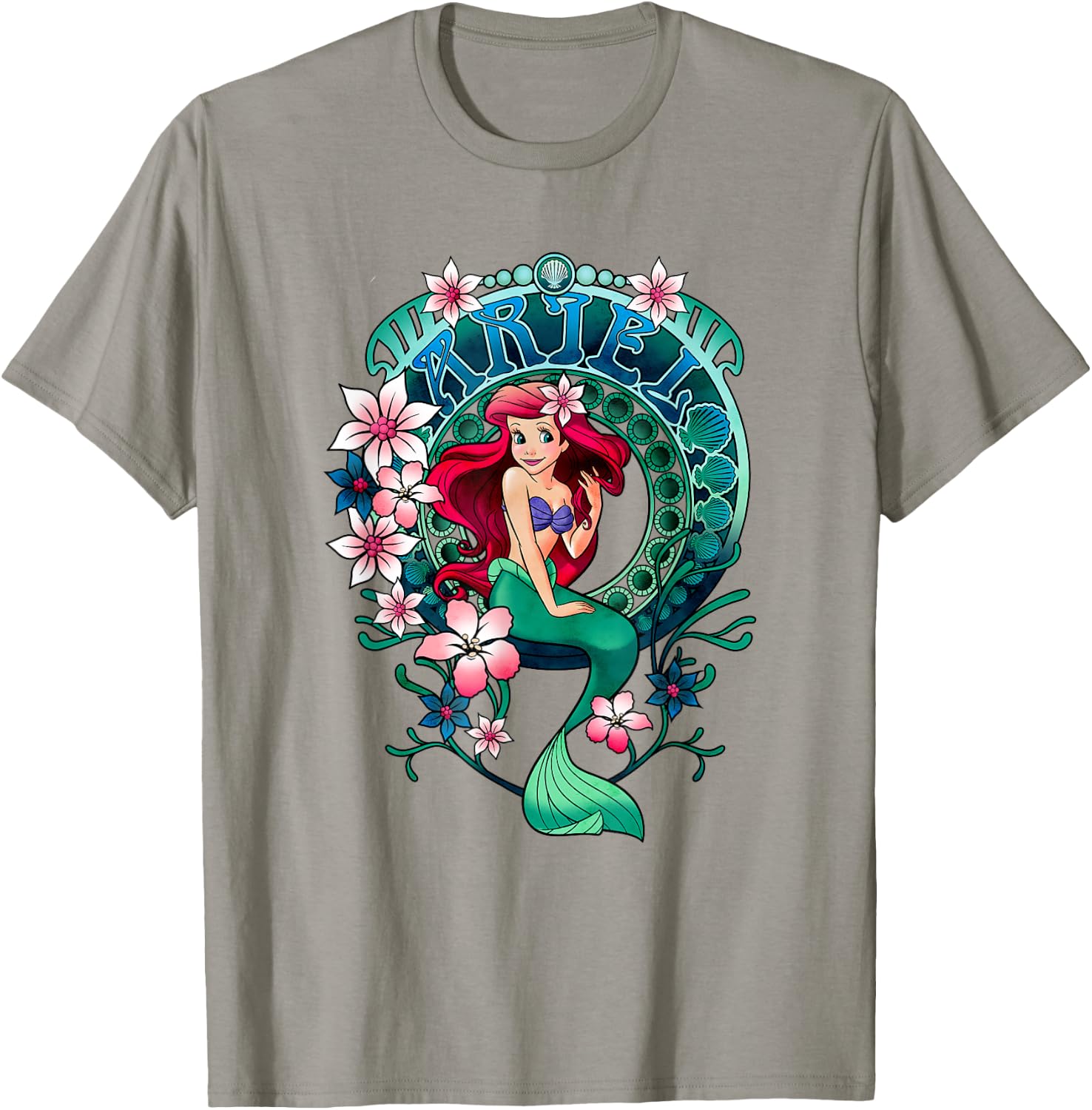 Disney The Little Mermaid Vintage Ariel Floral Nouveau T-Shirt - T-Shirt | Sand