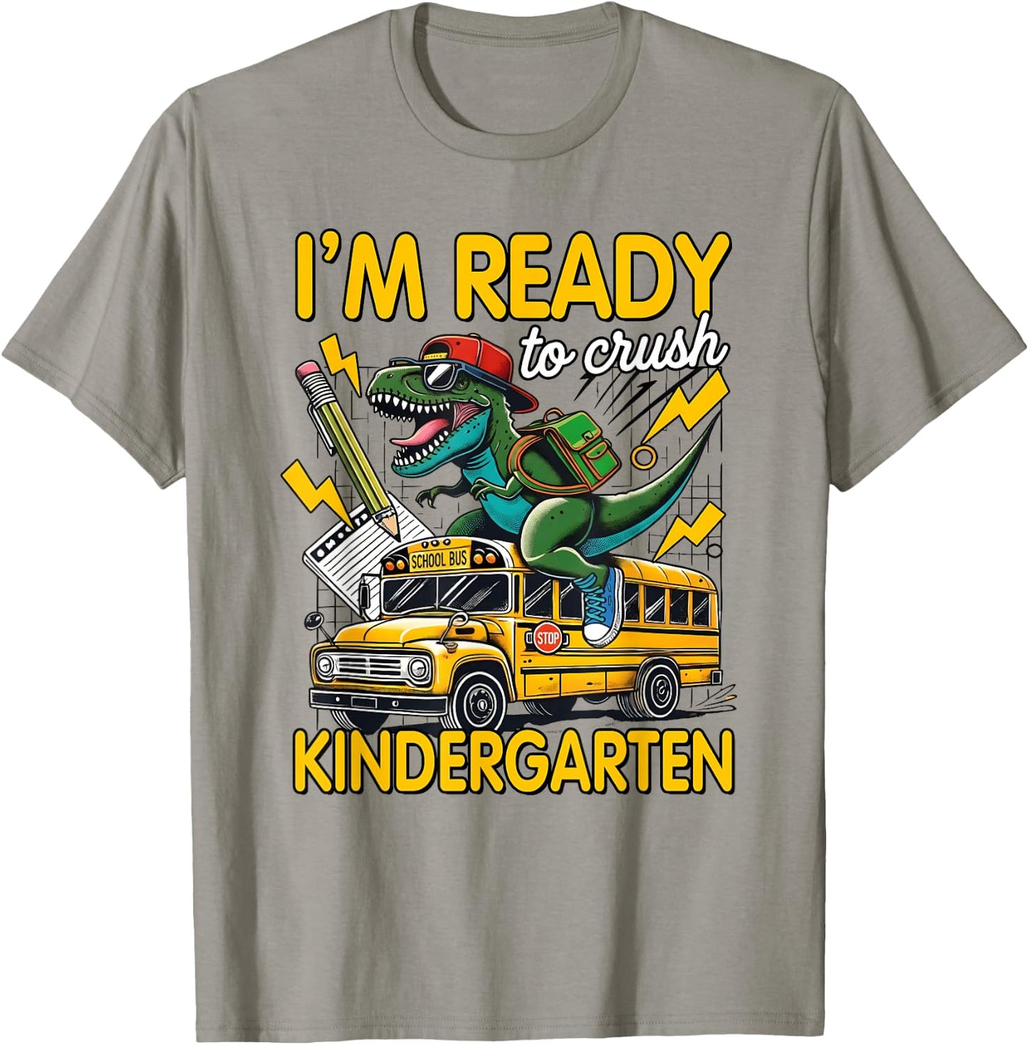 Ready to Crush Kindergarten First Day of School Dinosaur Boy T-Shirt - T-Shirt | Sand