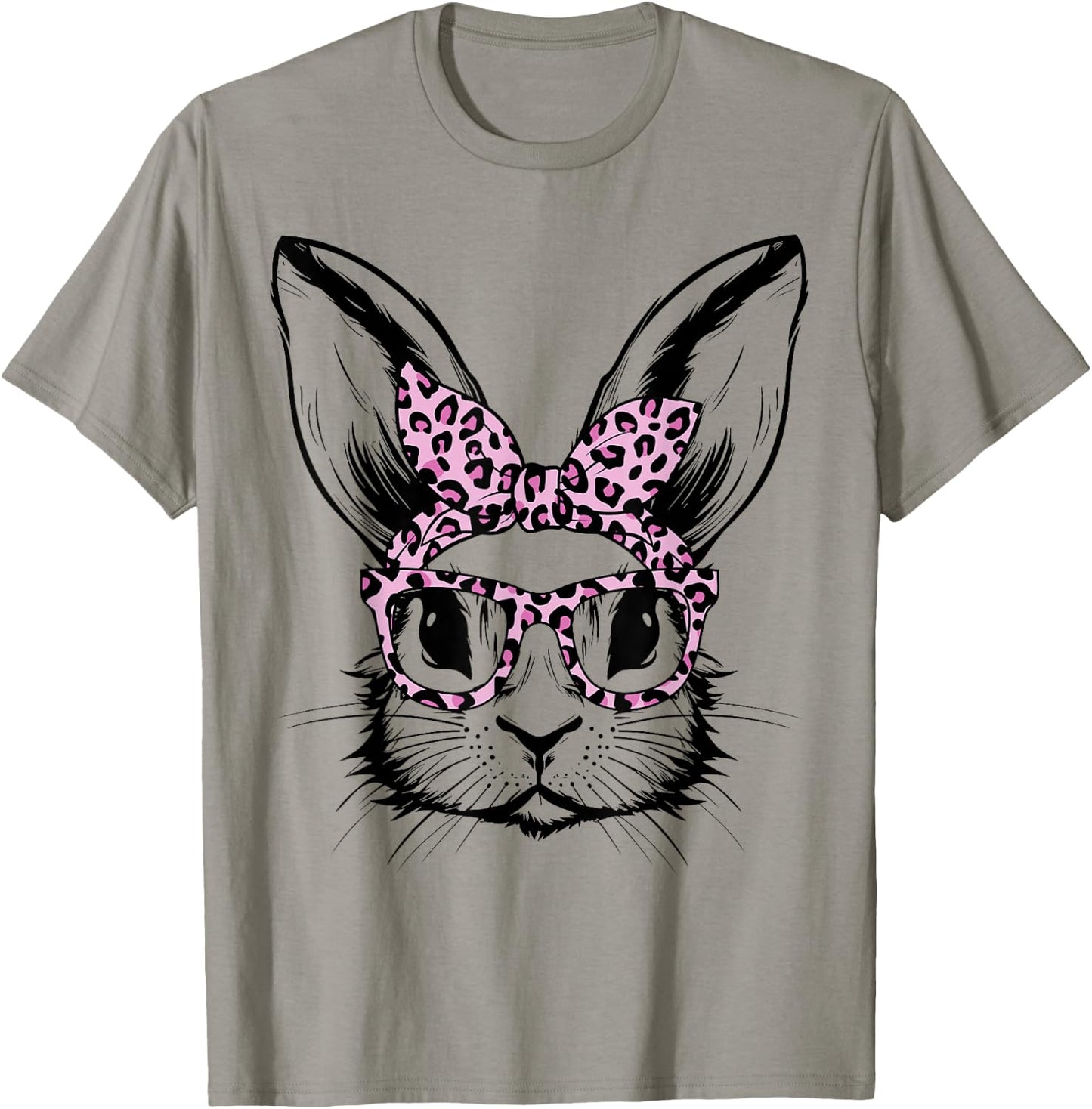 Bunny Face With Leopard Glasses For Girls Kids Easter Day T-Shirt - T-Shirt | Sand