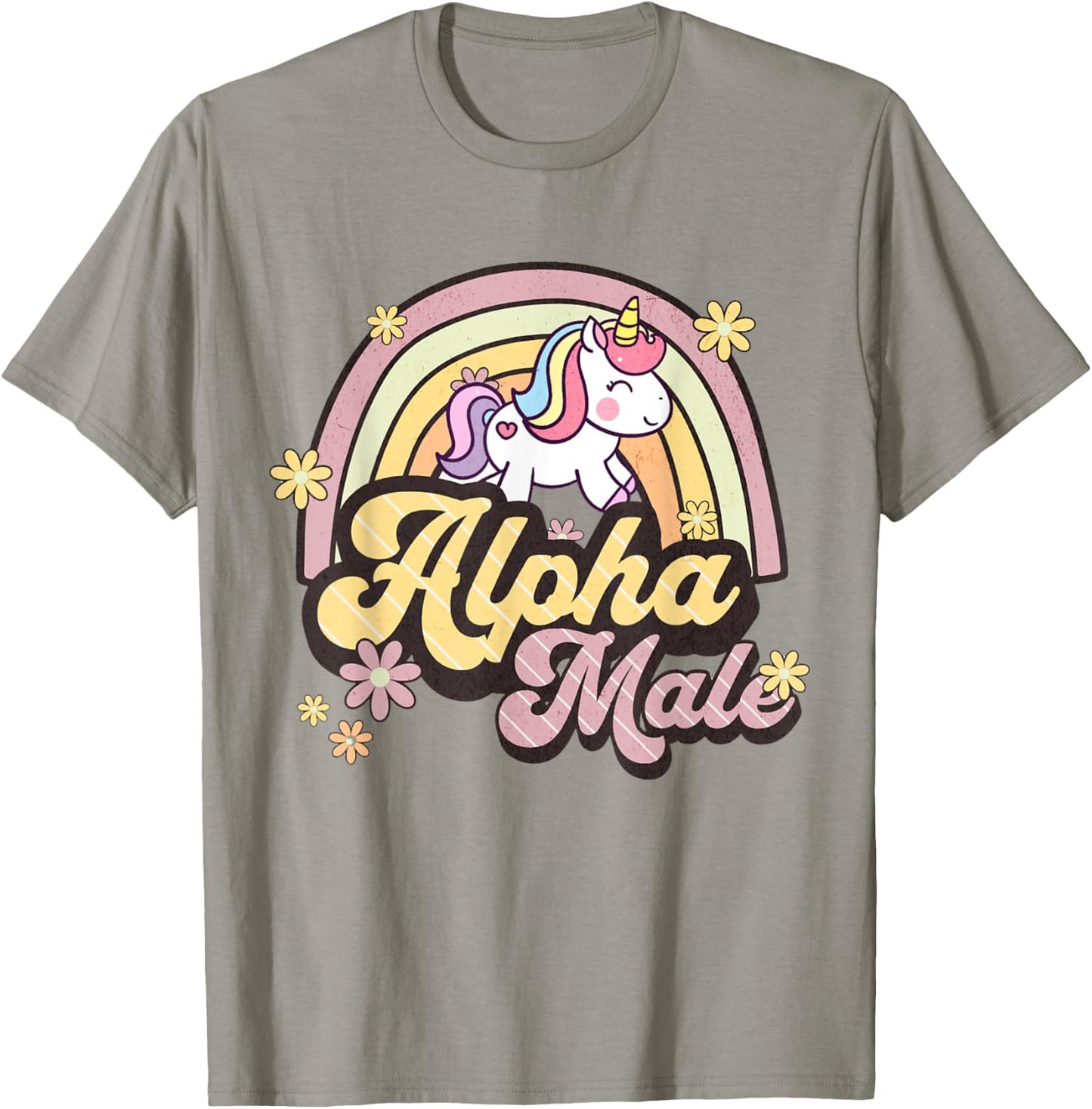 Alpha Male Unicorn Rainbow Sarcastic Ironic Weird Y2K Humor T-Shirt - T-Shirt | Sand