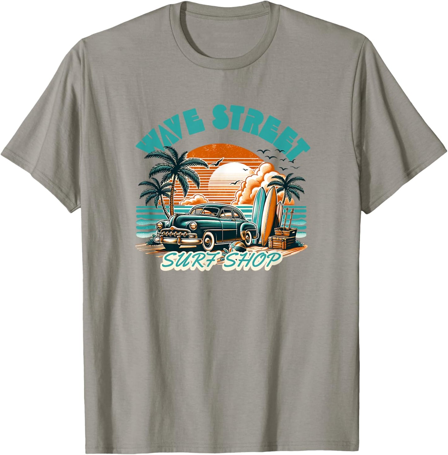 Wave Street Retro Vacation Beach Surfing Vintage Sunset Men Women Girls Kids T-Shirt - T-Shirt | Sand