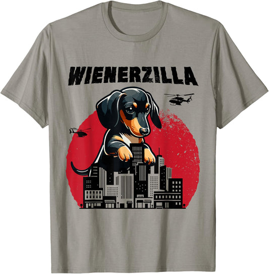 Wienerzilla Funny Giant Dachshund Cute Wiener Dog in City T-Shirt - T-Shirt | Sand