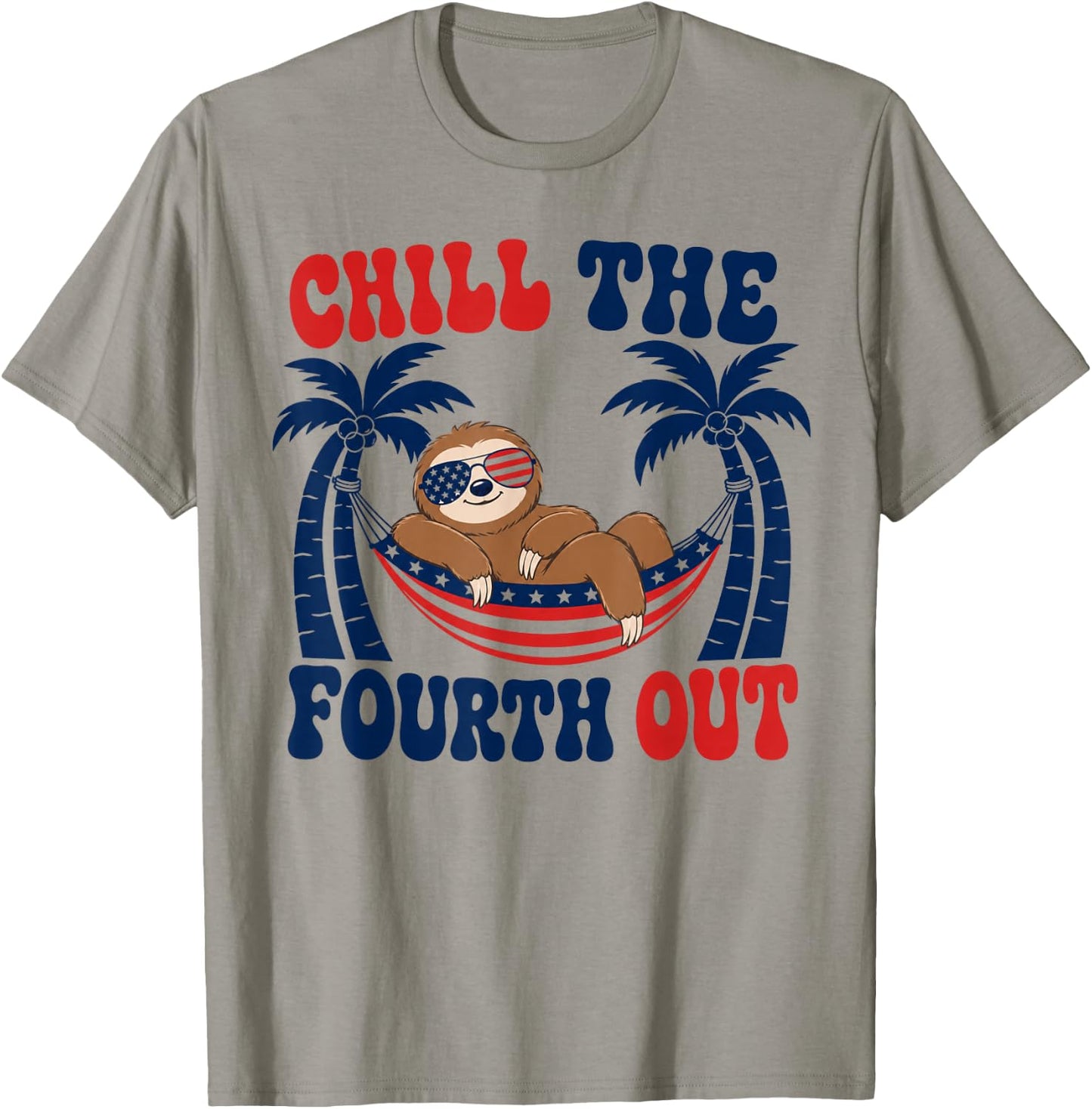 Chill The Fourth Out Patriotic Sloth USA Flag T-Shirt - T-Shirt | Sand