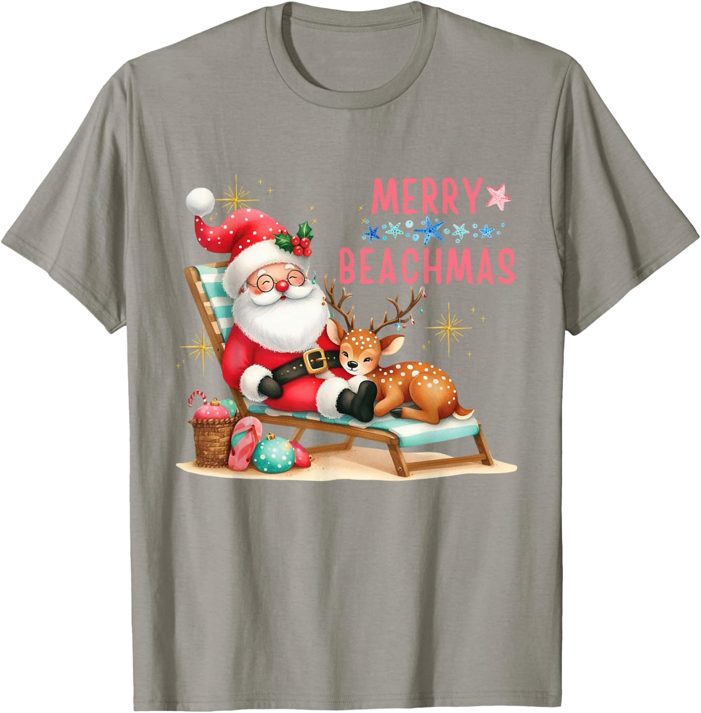 Merry Beachmas Hawaiian Coastal Christmas Cute Santa Beach T-Shirt - T-Shirt | Sand