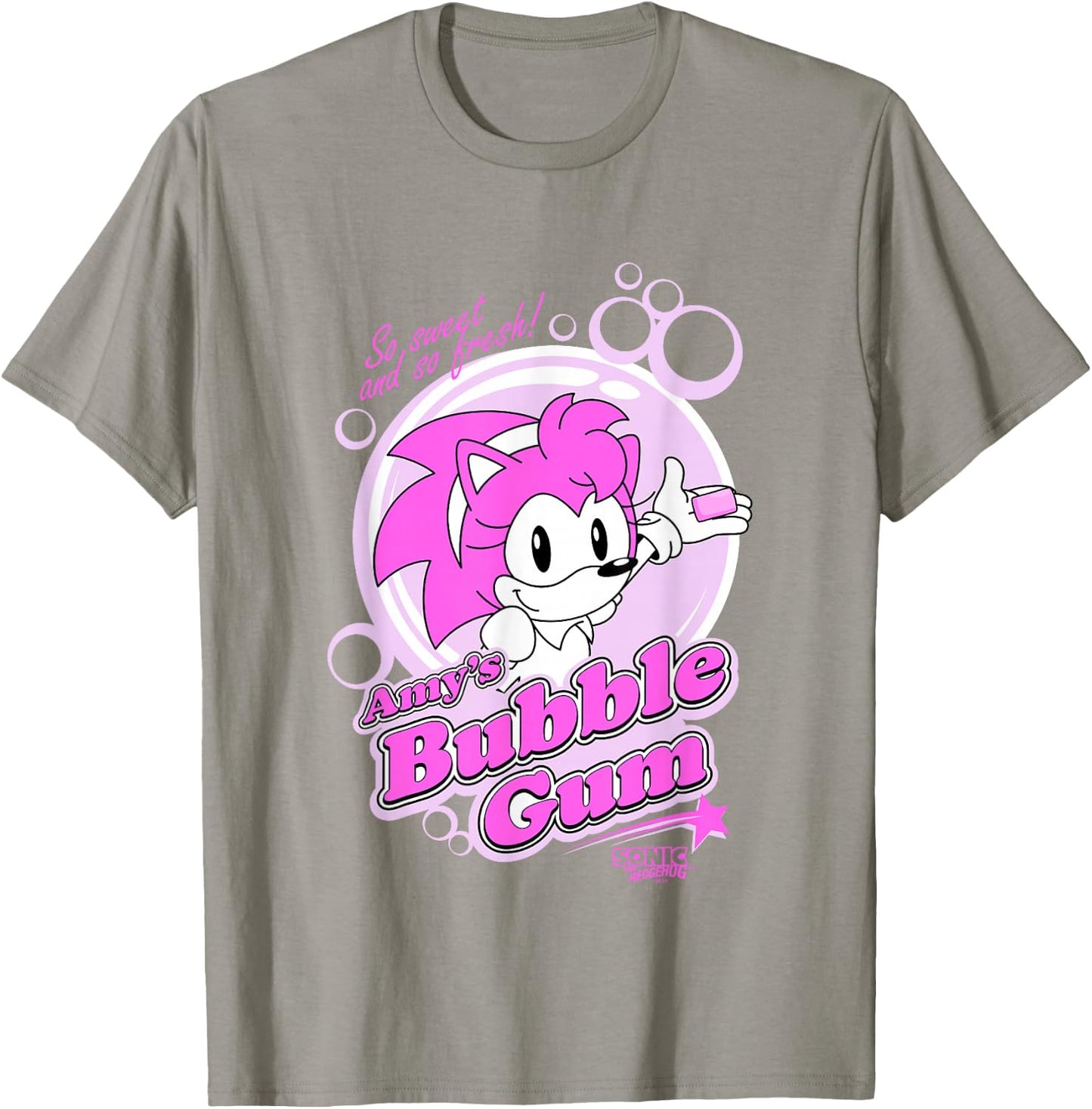 Sonic The Hedgehog Amy's Bubble Gum Sweet and Fresh Retro T-Shirt - T-Shirt | Sand