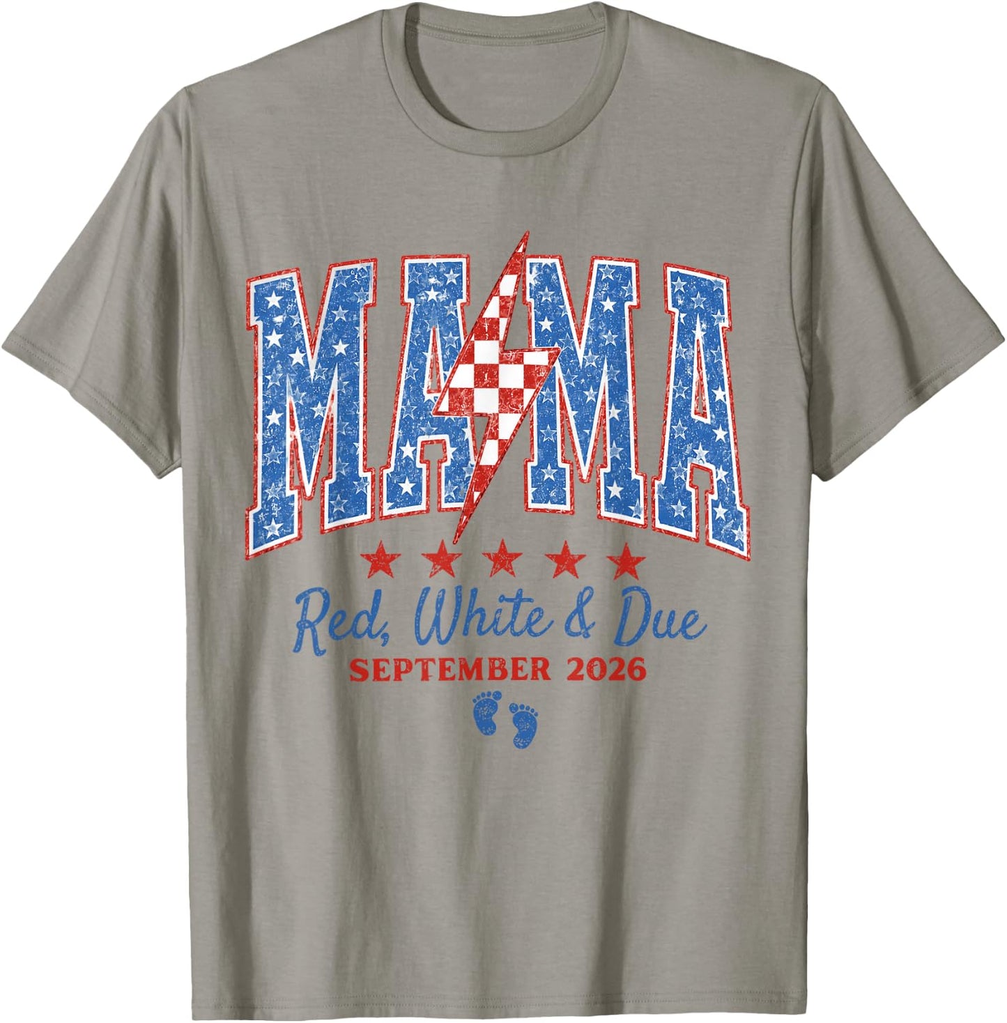 Mama Red White and Due September 2026 Pregnancy 4th of July T-Shirt - T-Shirt | Sand