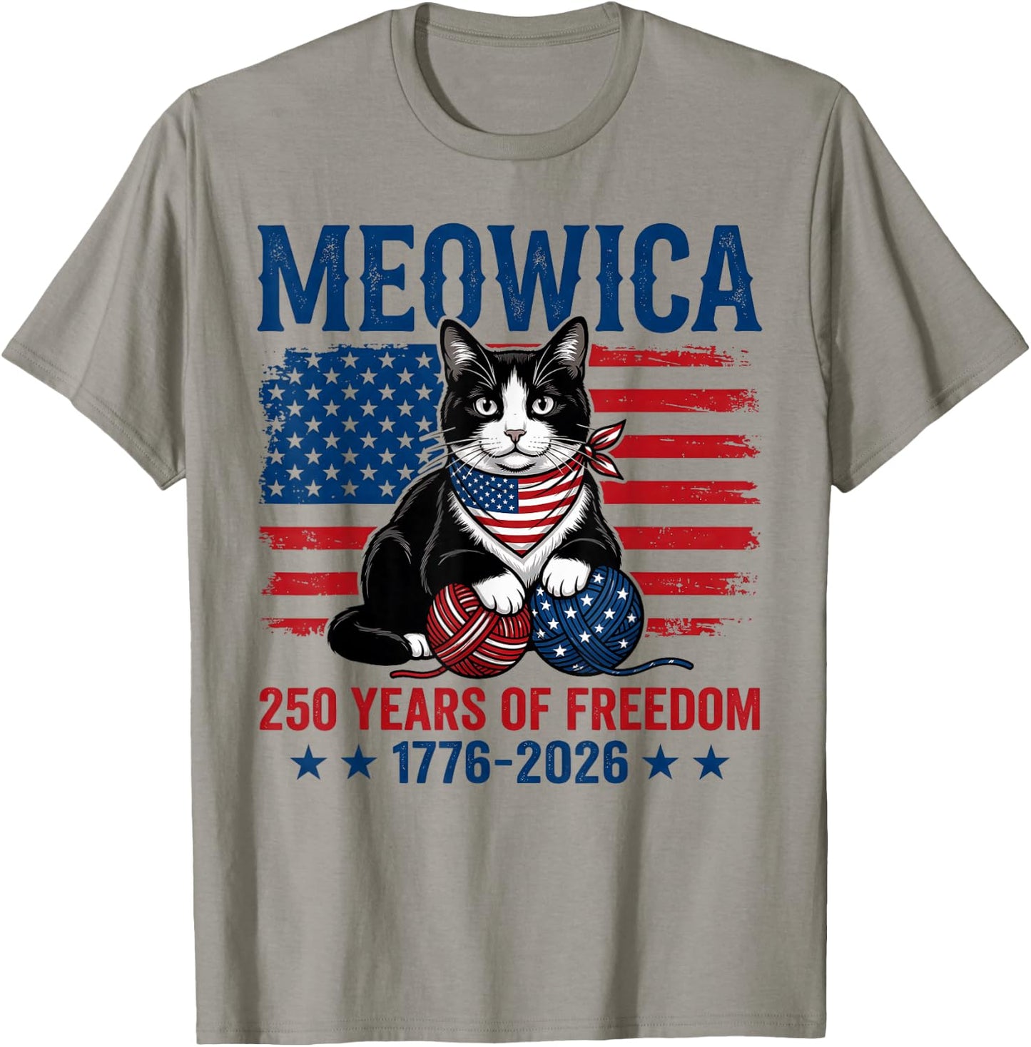 Meowica 250 America Years of Freedom 1776 2026 Tuxedo Cat T-Shirt - T-Shirt | Sand