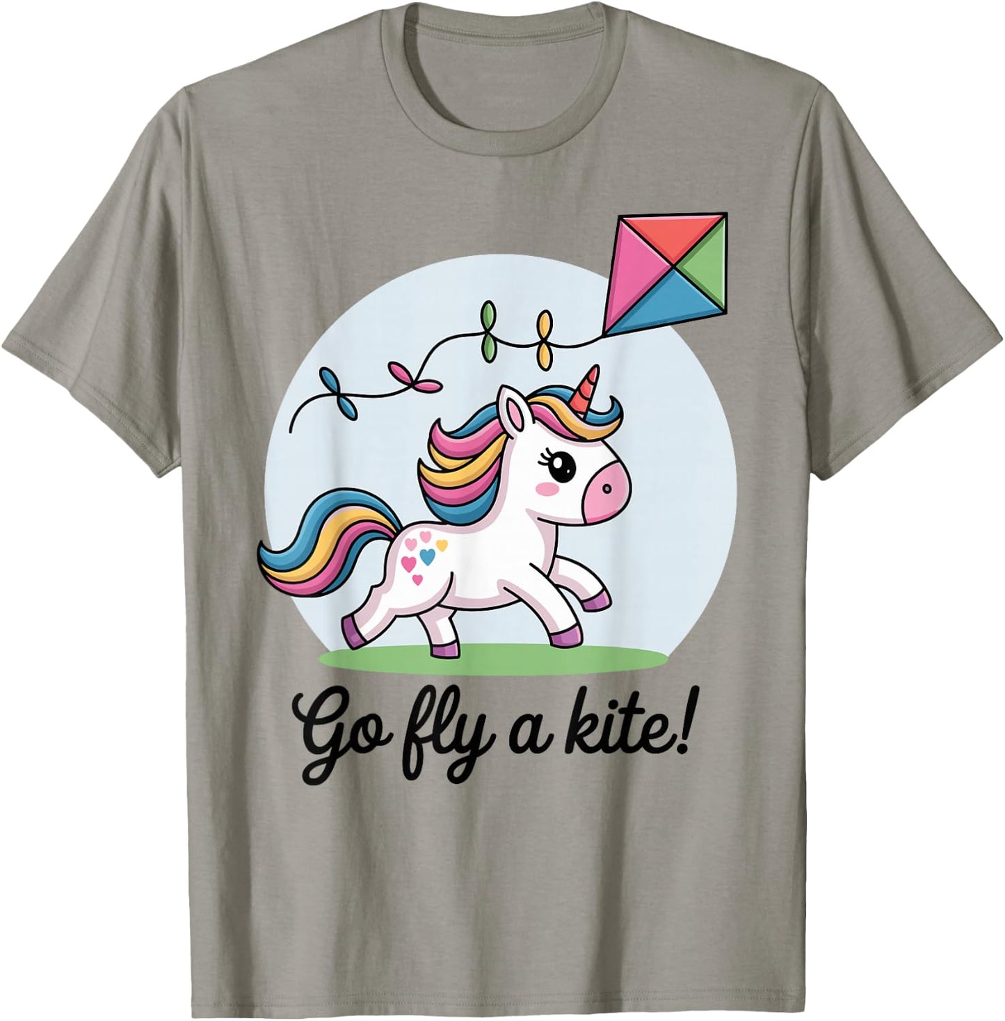 Go fly a kite! Cute Happy Unicorn Flying Kite T-Shirt - T-Shirt | Sand