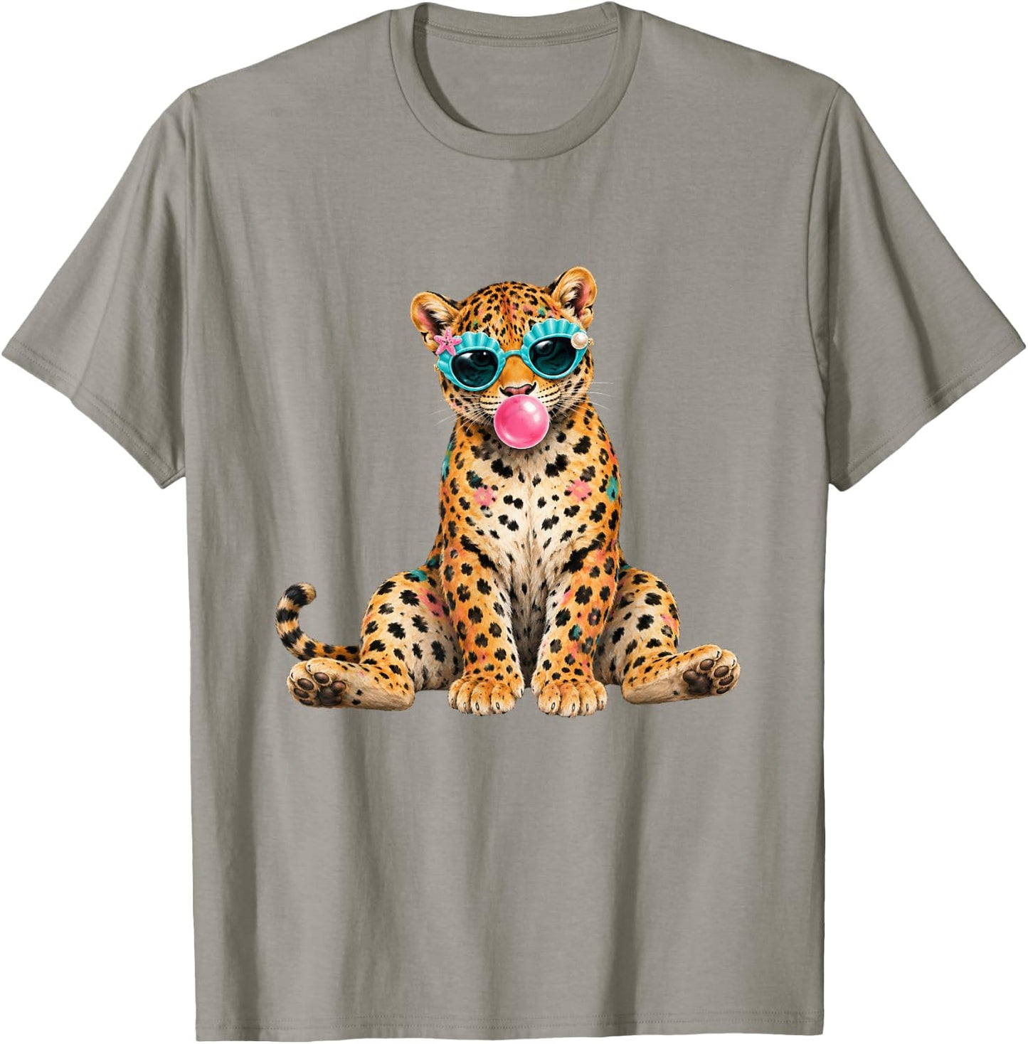 Summer Vibes Beach Vacation Leopard Blowing Bubble Gum T-Shirt - T-Shirt | Sand