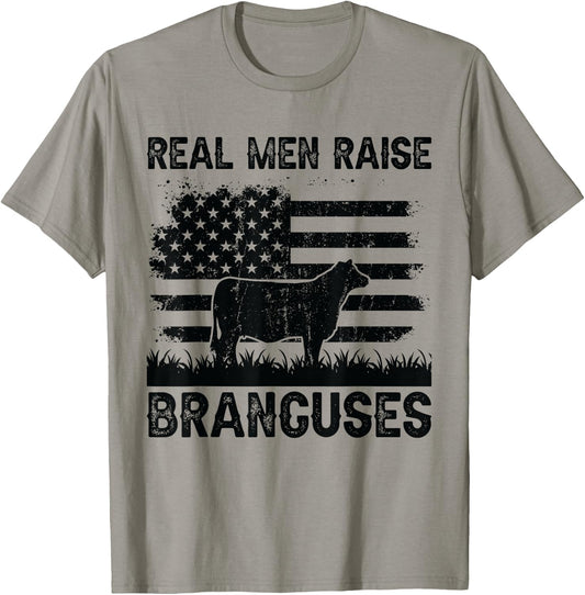 Real Men Raise Cow - Cattle Farmer Breeder Brangus T-Shirt - T-Shirt | Sand