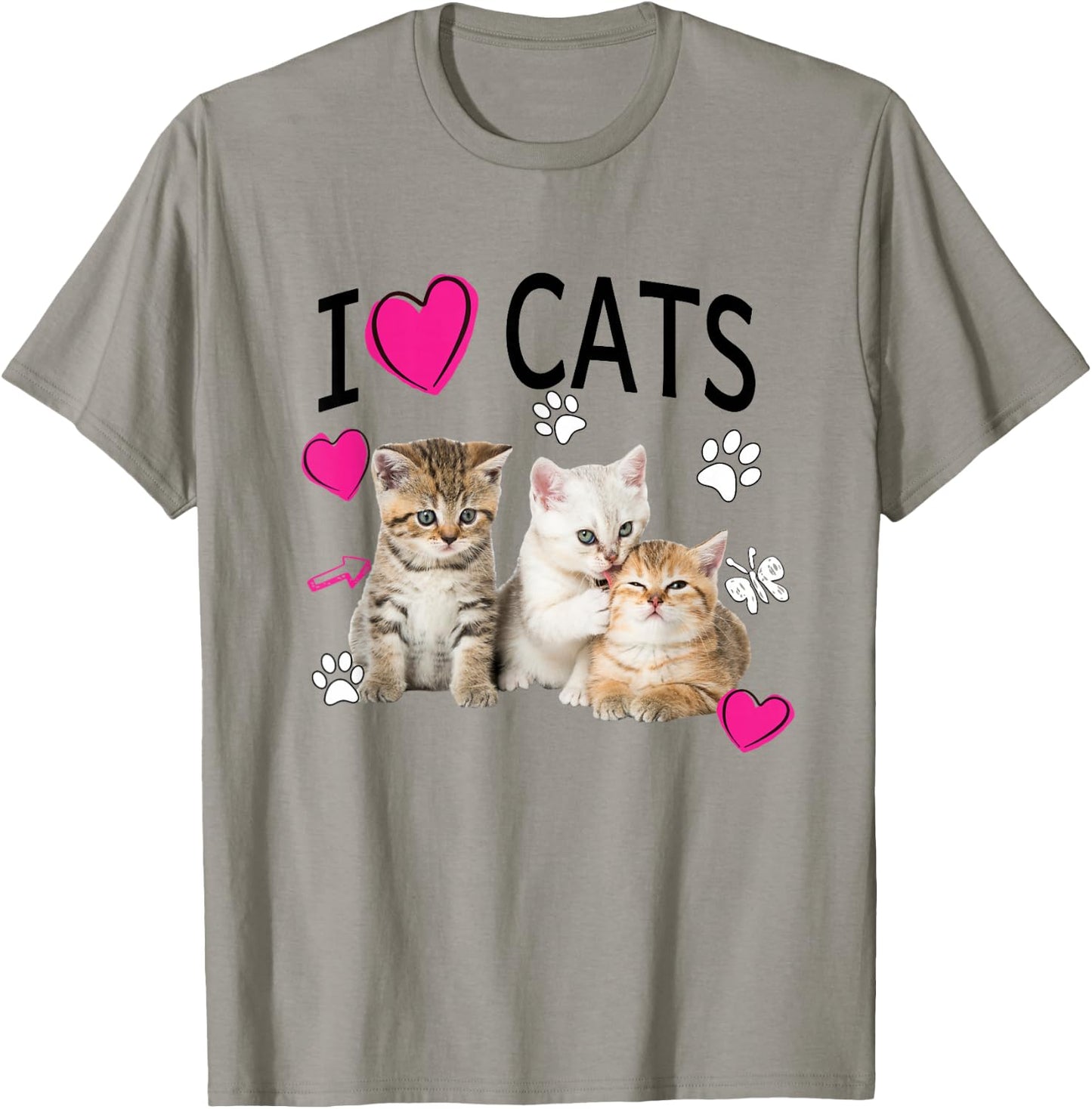 Cat Lover Cute I Love Cats Kittens Hearts Paws Gift T-Shirt - T-Shirt | Sand