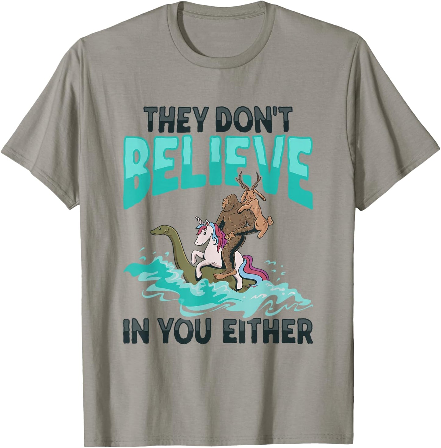 Cryptozoology Cryptid Bigfoot Unicorn Loch Ness Jackalope T-Shirt - T-Shirt | Sand