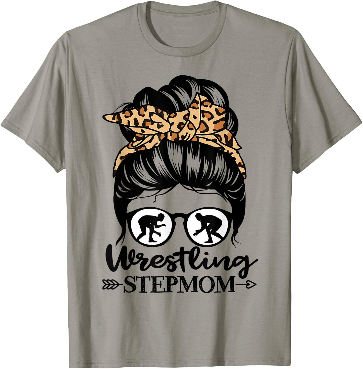 Wrestling Stepmom Messy Bun Hair Funny Wrestler Stepmom T-Shirt - T-Shirt | Sand