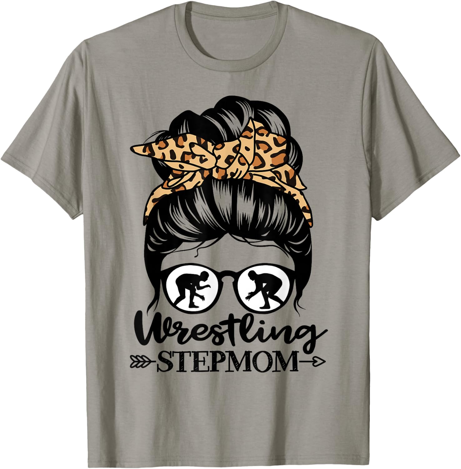 Wrestling Stepmom Messy Bun Hair Funny Wrestler Stepmom T-Shirt - T-Shirt | Sand