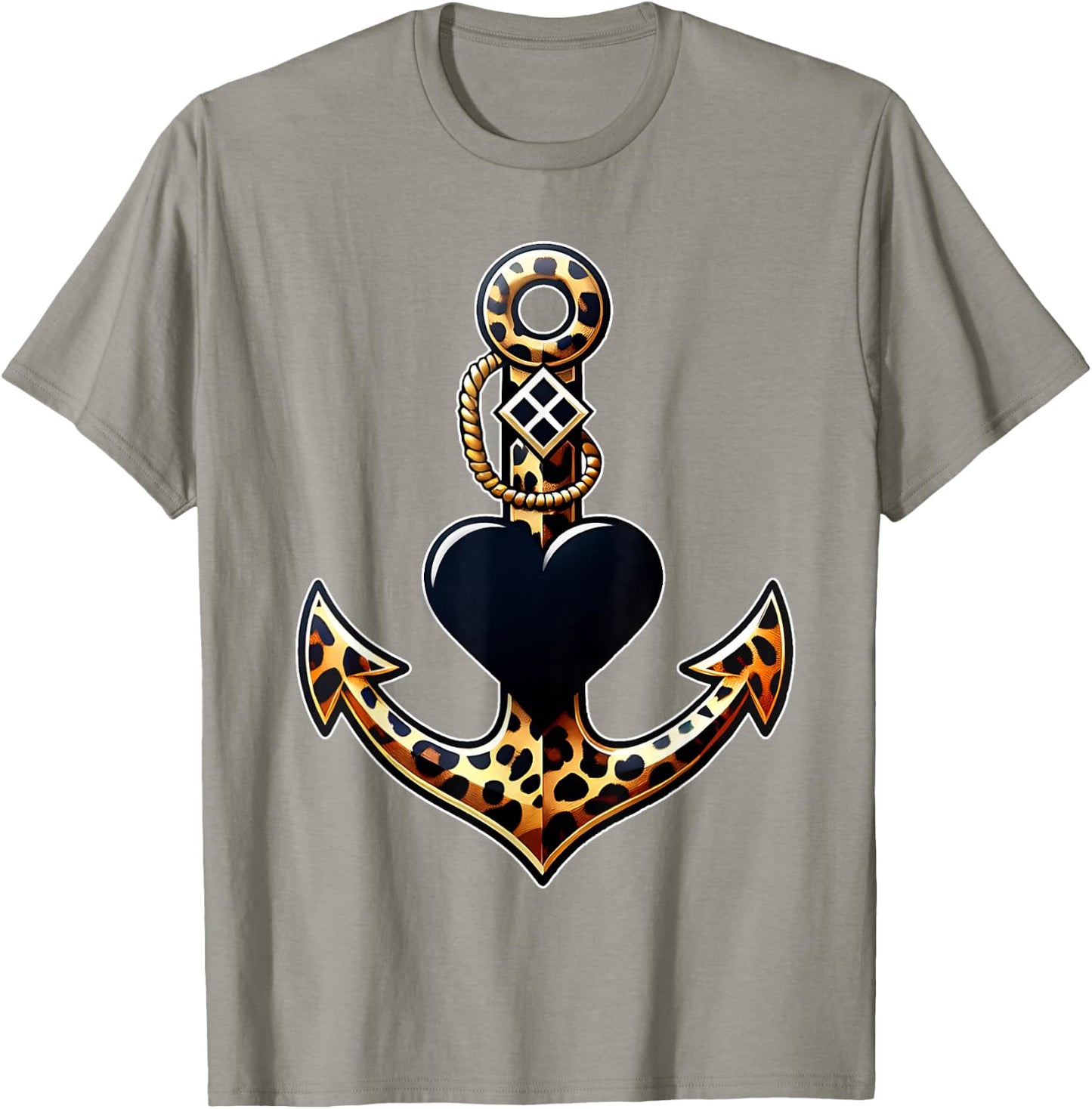Leopard Anchor Heart Nautical Sailing Beach Captain Women T-Shirt - T-Shirt | Sand