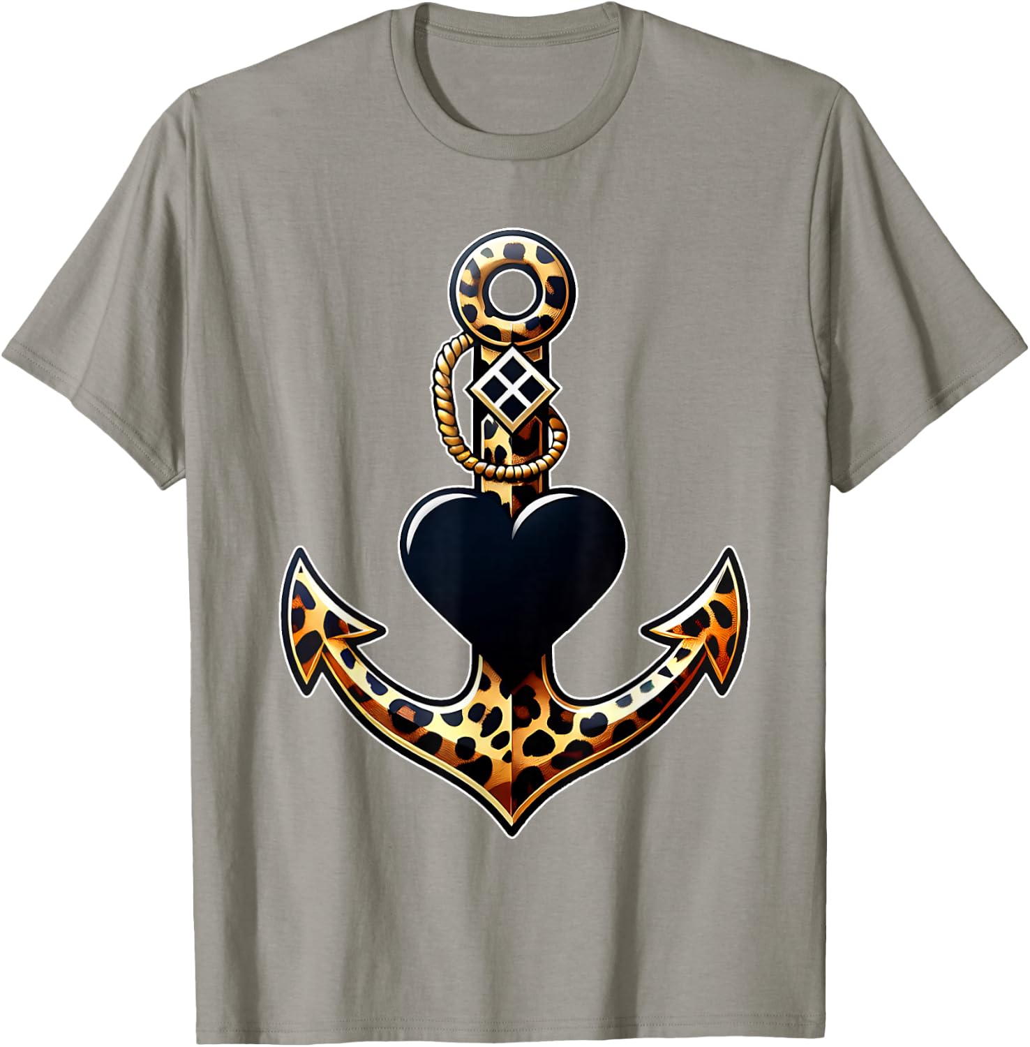 Leopard Anchor Heart Nautical Sailing Beach Captain Women T-Shirt - T-Shirt | Sand