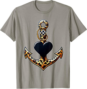 Leopard Anchor Heart Nautical Sailing Beach Captain Women T-Shirt - T-Shirt | Sand