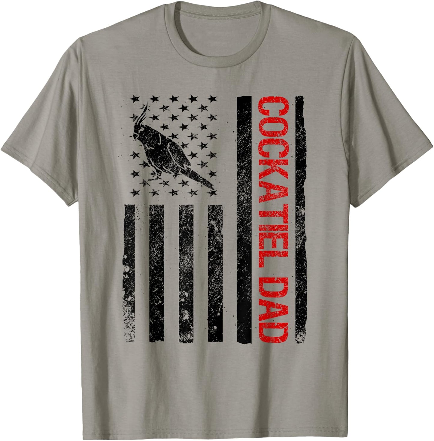 Cockatiel Dad American USA Flag Funny Bird Lover Women Kids Men T-Shirt - T-Shirt | Sand