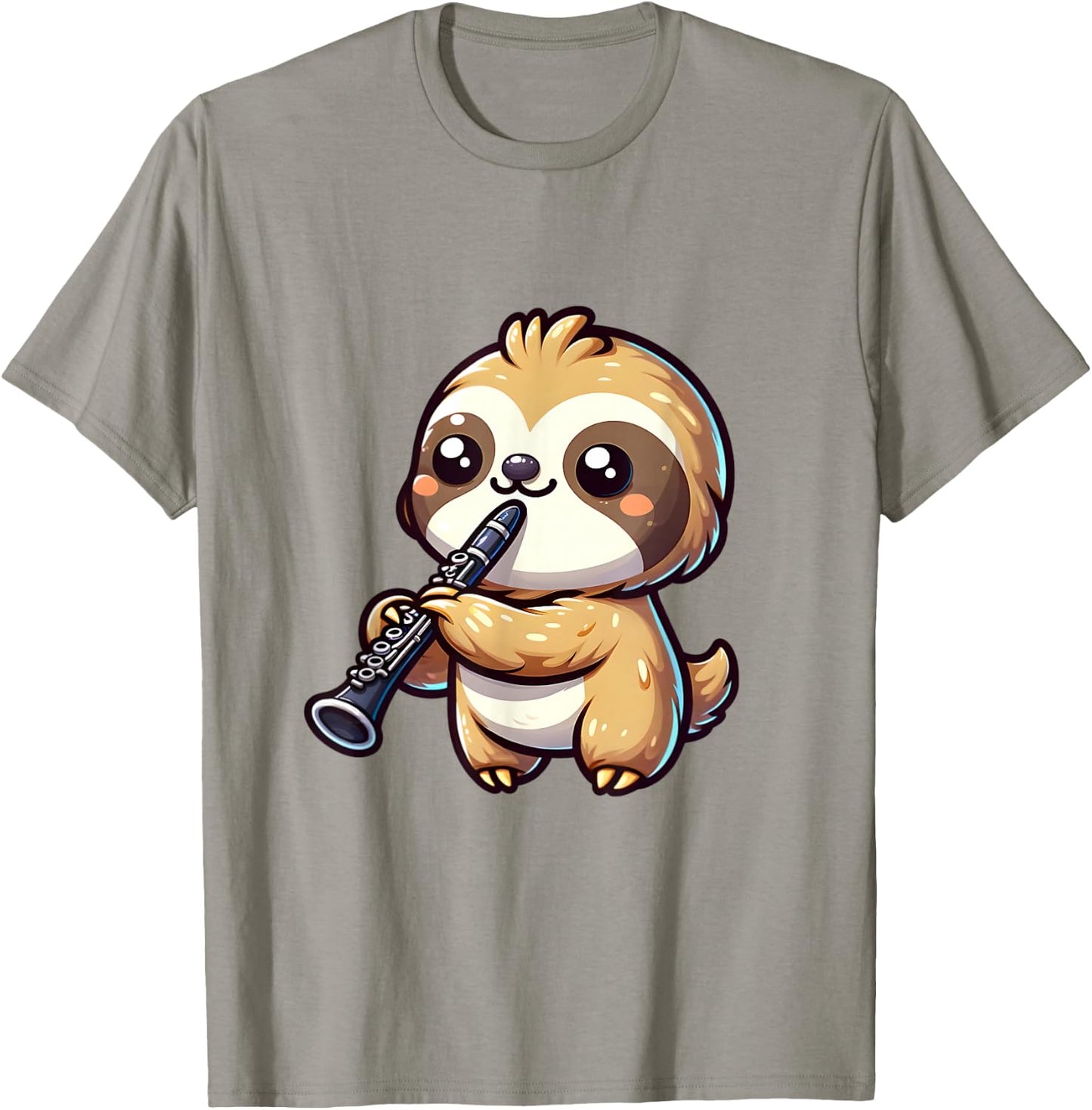 Cute Sloth Playing Clarinet Graphic Kawaii Sloth Clarinet T-Shirt - T-Shirt | Sand