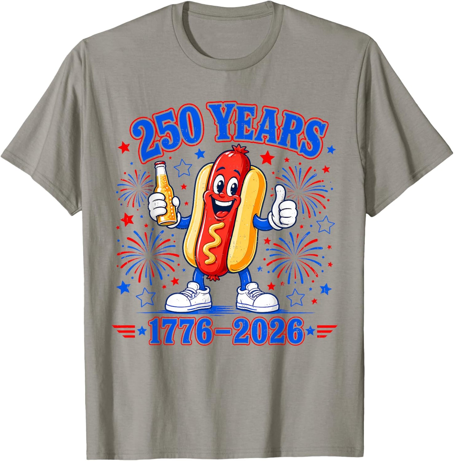 America 250th Anniversary USA Patriotic Hotdog 4th of July T-Shirt - T-Shirt | Sand