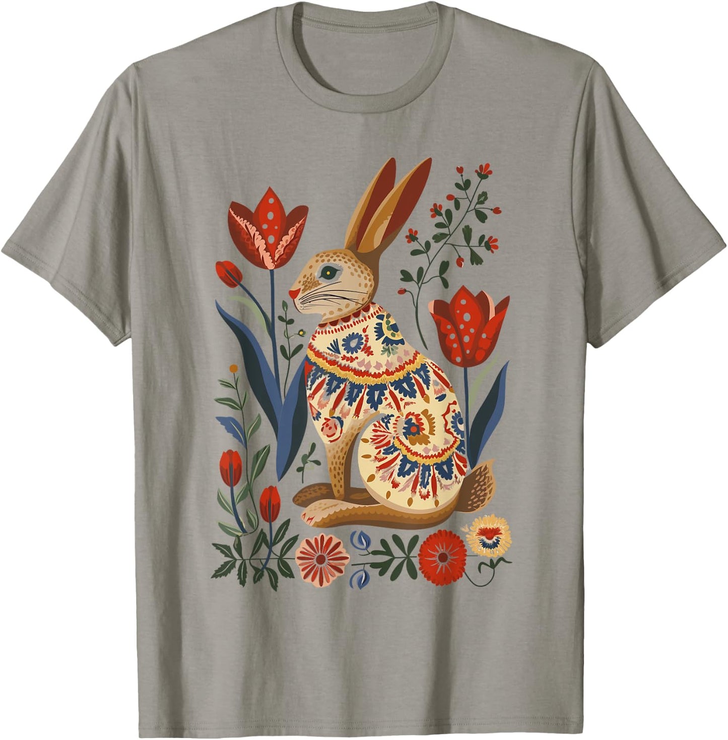 Easter Bunny Rabbit Spring | Norwegian Scandinavian Folk Art T-Shirt - T-Shirt | Sand