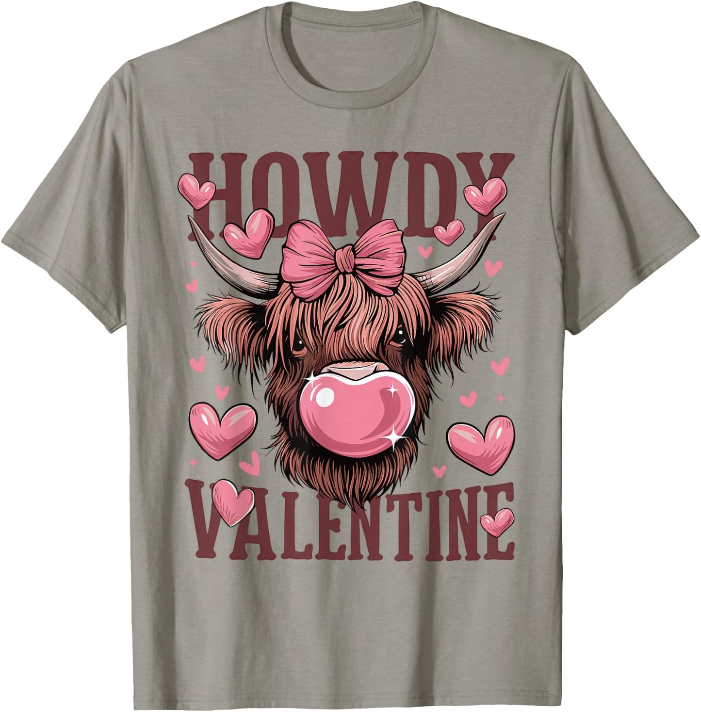 Funny Howdy Valentine Highland Cow Valentine’s Day Cow Lover T-Shirt - T-Shirt | Sand