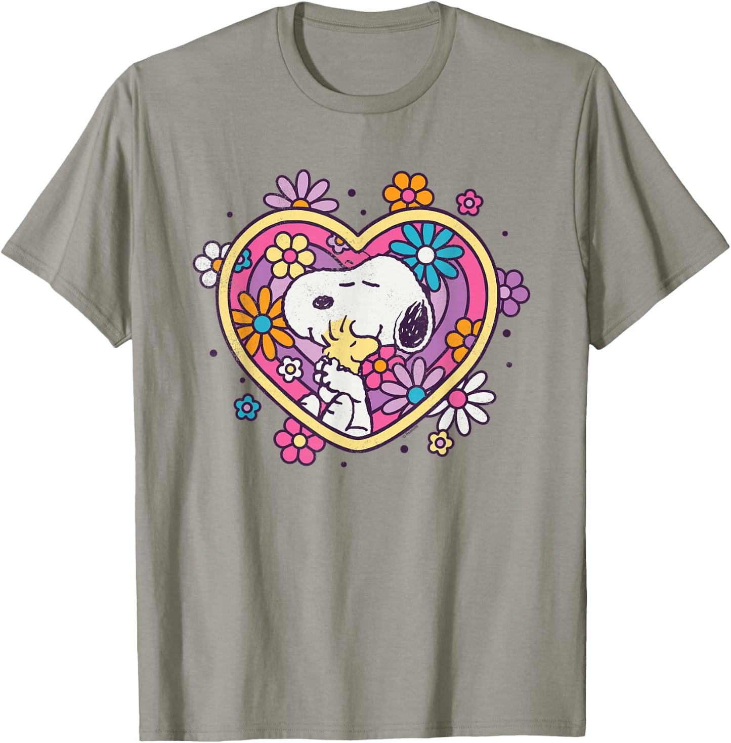 Peanuts Hug Heart Flowers , White T-Shirt - T-Shirt | Sand
