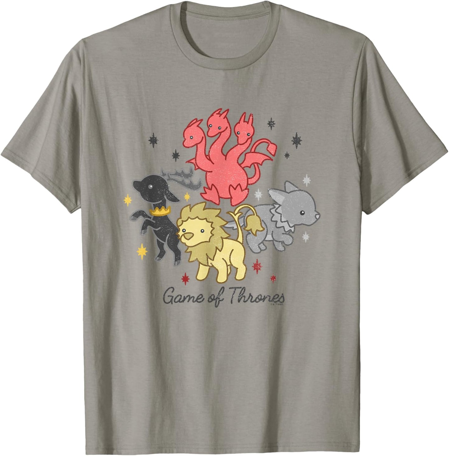 Game Of Thrones Dragon Stag Lion Direwolf House Chibi T-Shirt - T-Shirt | Sand