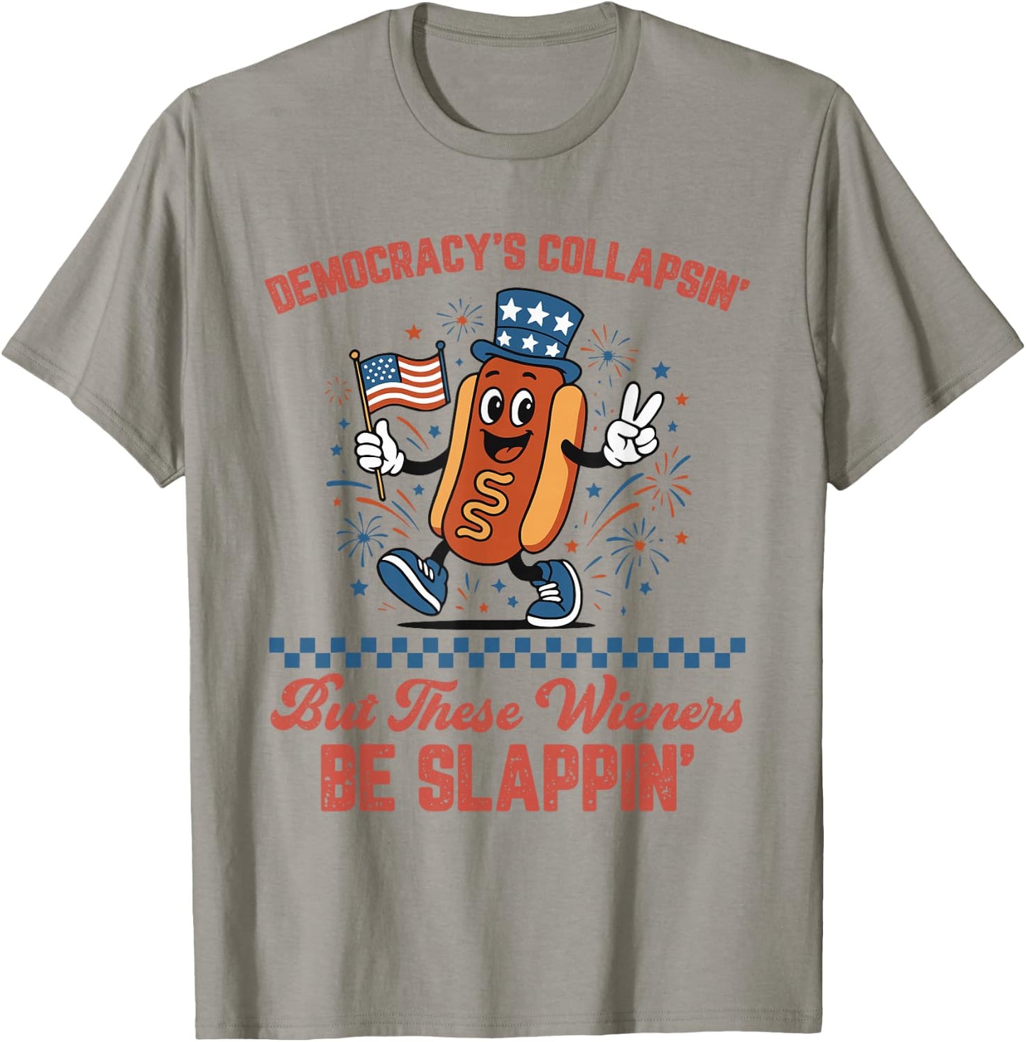 Democracy's Collapsing Funny Hot Dog 4th July 250 Years T-Shirt - T-Shirt | Sand