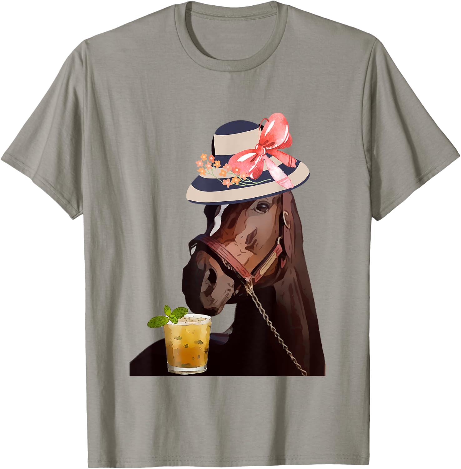 Funny Horse Derby Party Blue : Classic Fit Round Neck, Ruffle Sleeve T-Shirt - T-Shirt | Sand