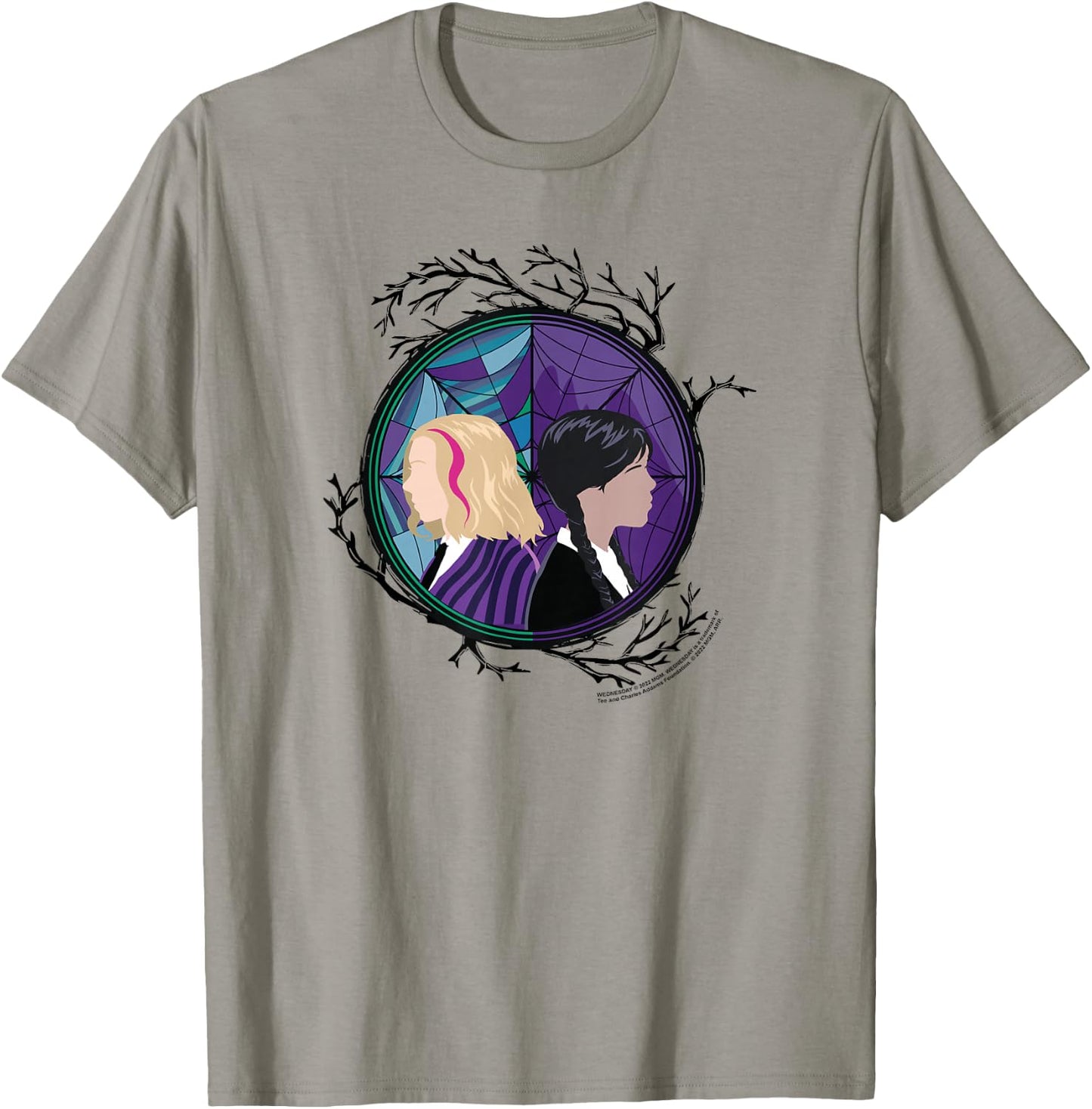 Wednesday Enid Stained Glass Spider Web Silhouettes Box Up T-Shirt - T-Shirt | Sand