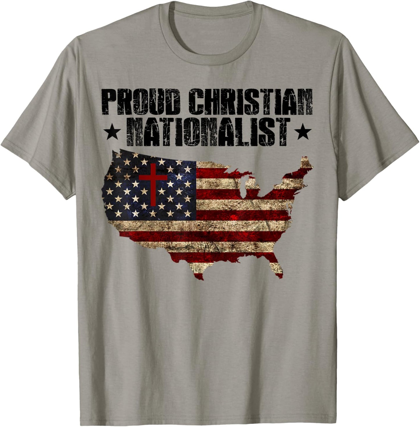 Proud Christian Nationalist American Flag Faith Cross Women Men T-Shirt - T-Shirt | Sand