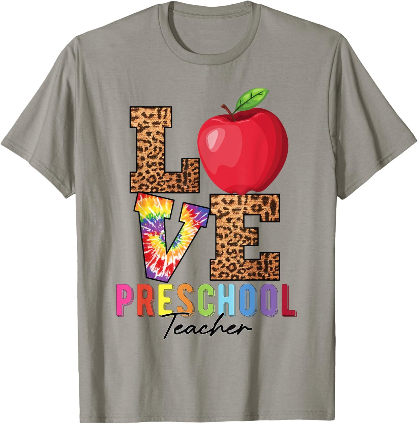 Preschool Teacher Leopard Tie Dye Love Preschool Teacher Women Girls Kids T-Shirt - T-Shirt | Sand