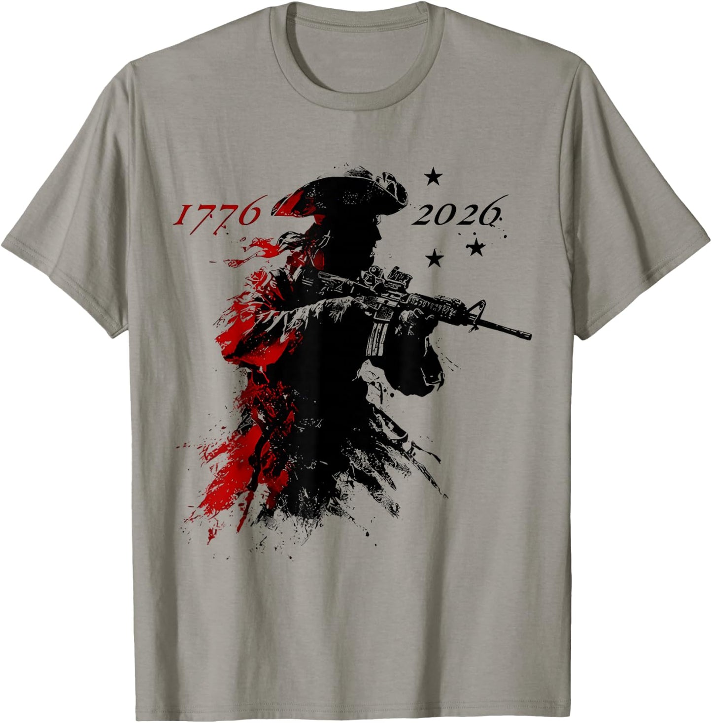 (2sides) Revolutionary Soldier US Flag USA 250th Anniversary T-Shirt - T-Shirt | Sand