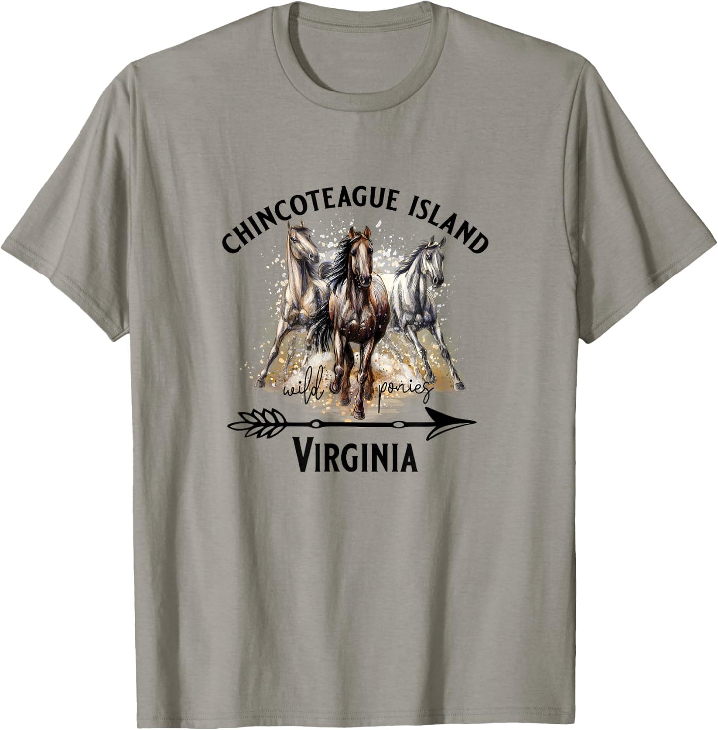 Chincoteague Island Virginia Wild Ponies Horses Souvenir T-Shirt - T-Shirt | Sand