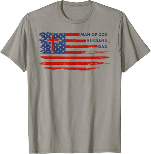Man of God Husband Dad Christian Dad Men Father's Day T-Shirt - T-Shirt | Sand