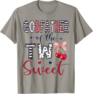 Godfather of The Two Sweet 2nd Birthday Girl Cherry Bow T-Shirt - T-Shirt | Sand