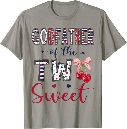 Godfather of The Two Sweet 2nd Birthday Girl Cherry Bow T-Shirt - T-Shirt | Sand