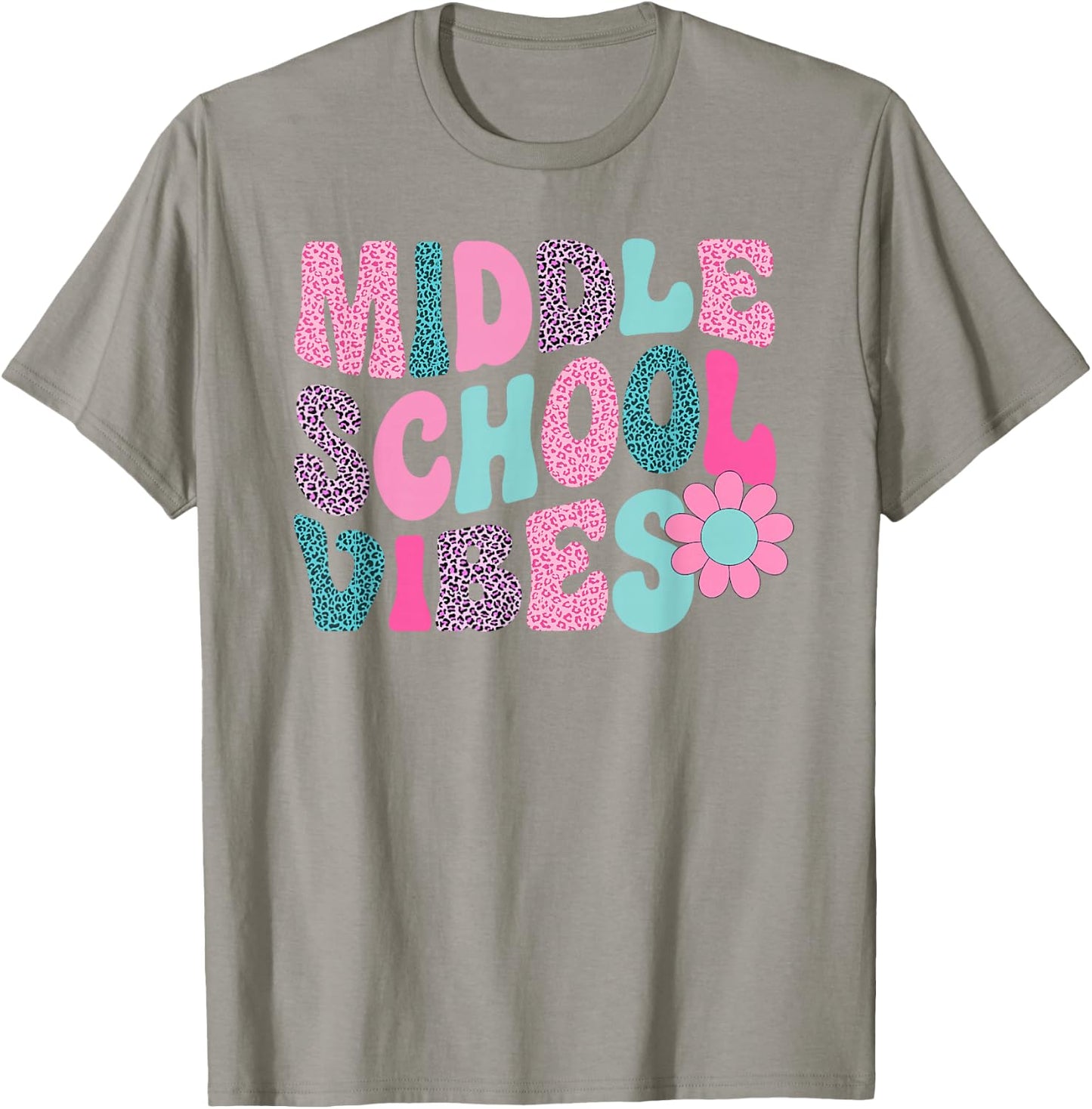 Middle School Vibes Leopard Back To School Teacher Girls Boy T-Shirt - T-Shirt | Sand