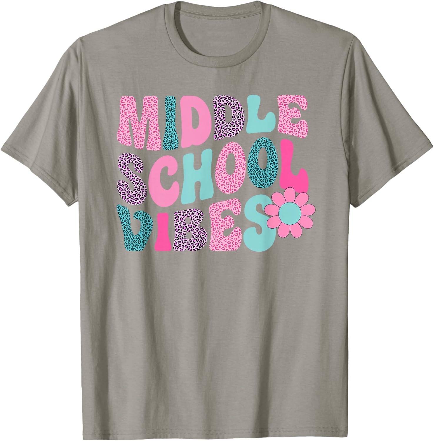 Middle School Vibes Leopard Back To School Teacher Girls Boy T-Shirt - T-Shirt | Sand