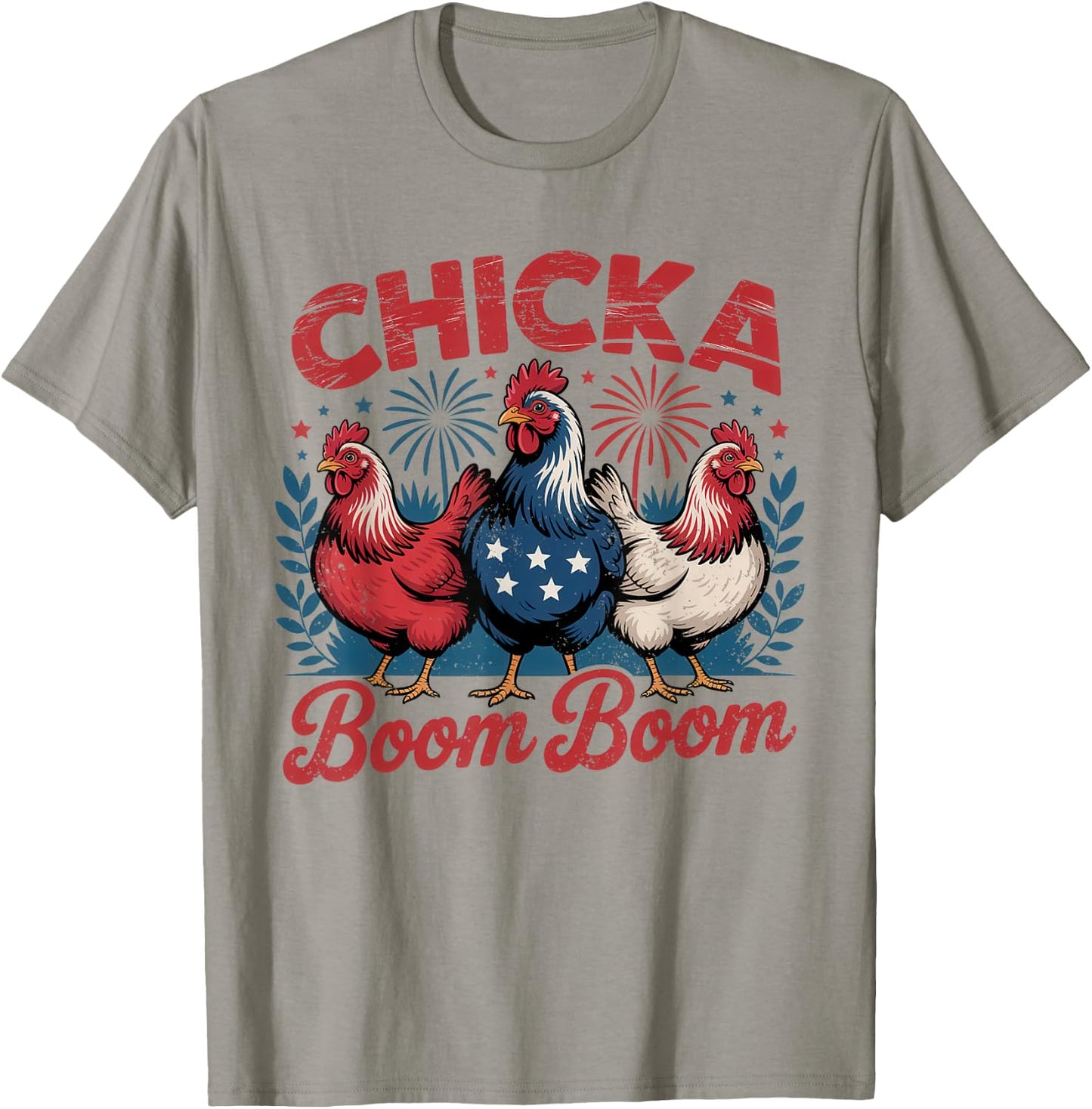 Chicka Boom Boom USA Patriotic Chicken 4th of July T-Shirt - T-Shirt | Sand